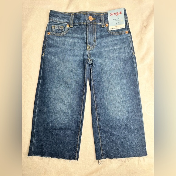 Cat and Jack Girls Wide Leg Adjustable Waist Raw Hem Jeans Size choose your size - Picture 1 of 12